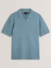 Ted Baker Blue Short Sleeve Zig Zag Stitch Polo Shirt - Image 6 of 7