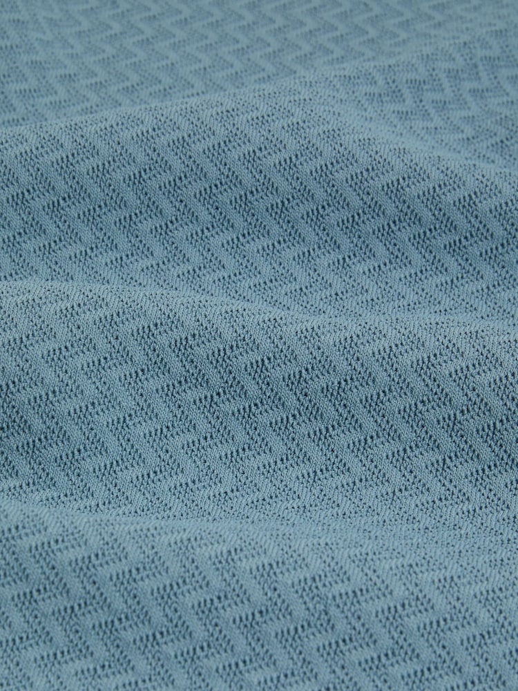 Ted Baker Blue Short Sleeve Zig Zag Stitch Polo Shirt - Image 7 of 7