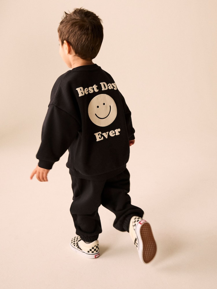 Black Back Print Crew Neck Joggers Set (3mths-7yrs) - Image 2 of 10 Black Back Print Crew Neck Joggers Set (3mths-7yrs) - Image 2 of 10