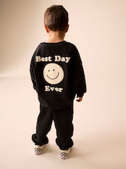 Black Back Print Crew Neck Joggers Set (3mths-7yrs) - Image 4 of 10
