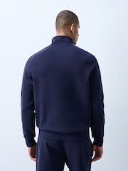 Navy Blue Textured Pique Zip Through Funnel Sweat Top - Image 3 of 8