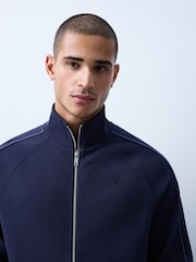 Navy Blue Textured Pique Zip Through Funnel Sweat Top - Image 4 of 8