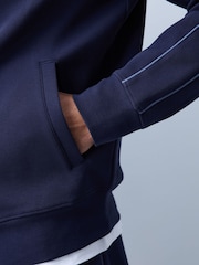 Navy Blue Textured Pique Zip Through Funnel Sweat Top - Image 5 of 8