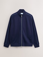 Navy Blue Textured Pique Zip Through Funnel Sweat Top - Image 6 of 8
