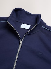Navy Blue Textured Pique Zip Through Funnel Sweat Top - Image 7 of 8