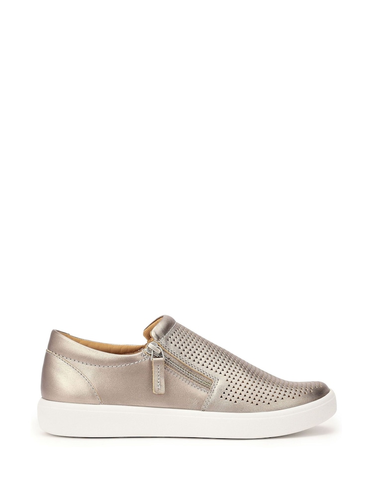 Hotter Metallic Wide Fit Daisy Zip Cupsole Shoes - Image 1 of 4