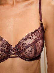 Lipsy Burgundy Red Embrodiery Non Padded Underwired Bra - Image 3 of 5