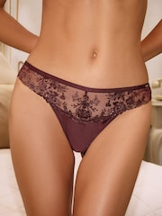 Lipsy Burgundy Red Embrodiery Thong - Image 1 of 4