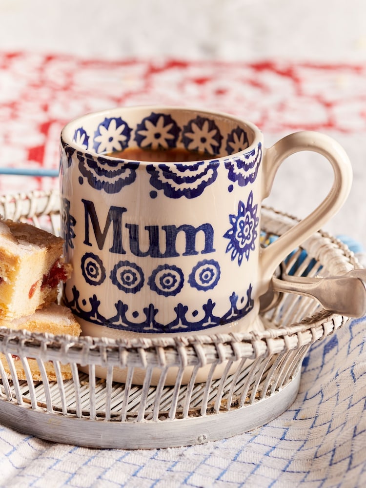 Emma Bridgewater Cream Blue Hen & Border Mum 1/2 Pint Mug - Image 1 of 5 Emma Bridgewater Cream Blue Hen & Border Mum 1/2 Pint Mug - Image 1 of 5