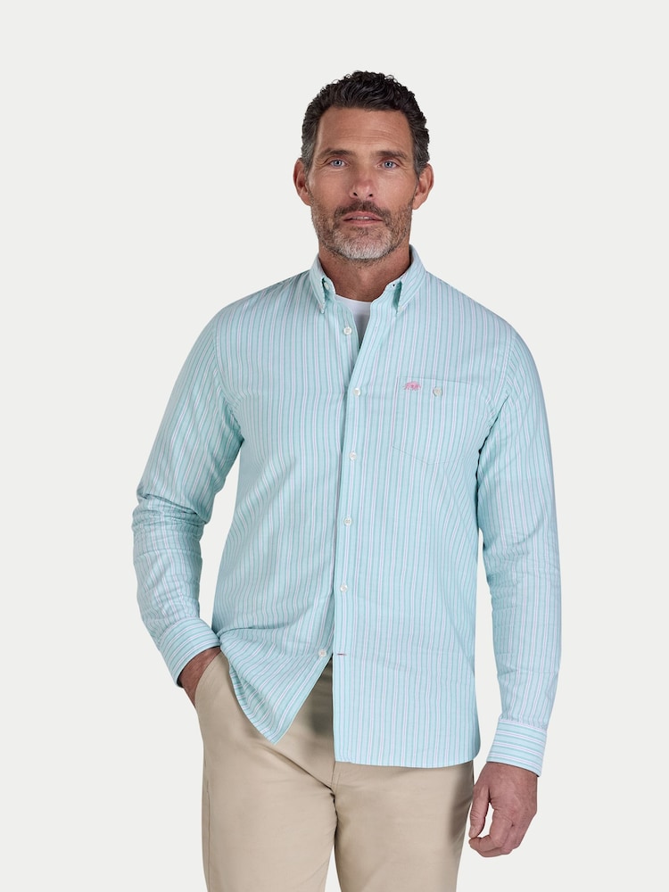 Raging Bull Green Long Sleeve Stanford Stripe Oxford Shirt - Image 1 of 4