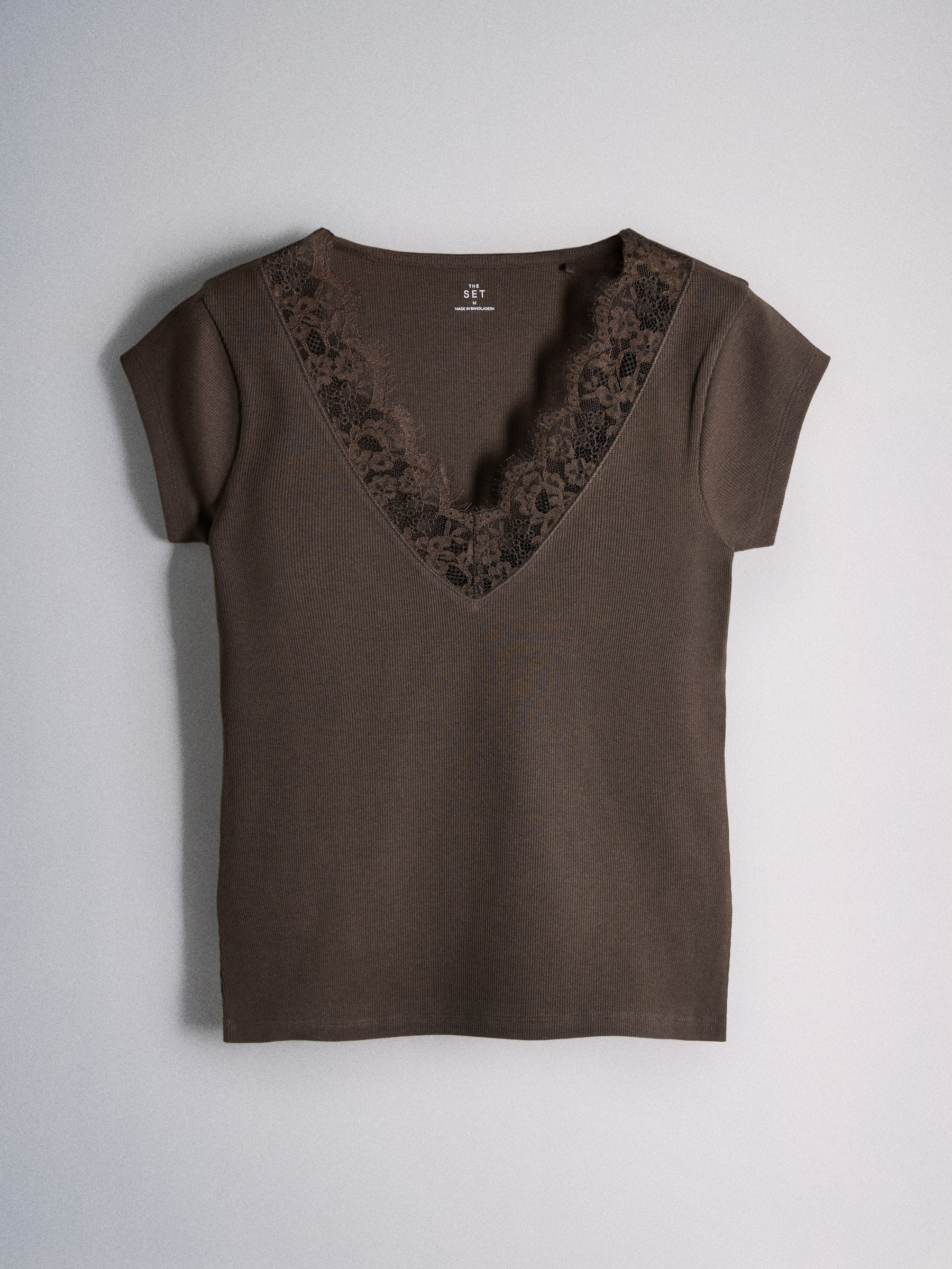 Buy 4 Pack Lace Trim Cap Sleeve V-Neck Ribbed Tops Black/Brown