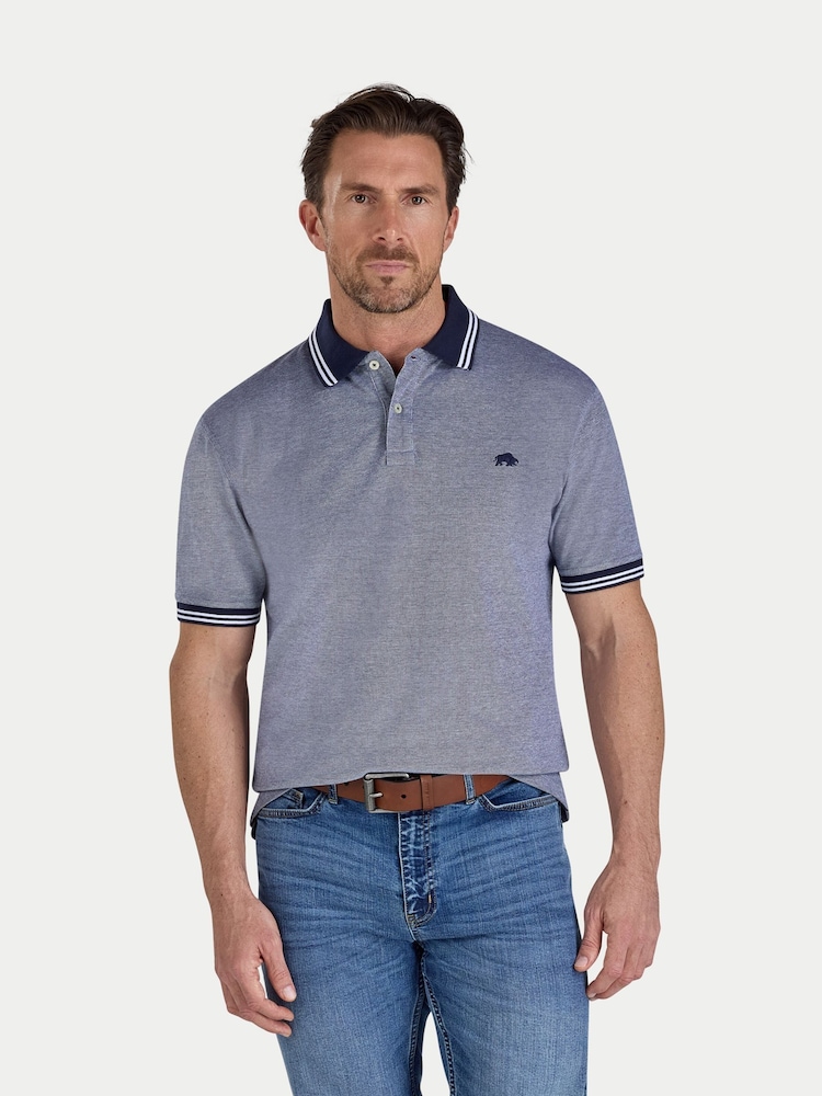 Raging Bull Blue Tipped Collar Two Tone Pique Polo Shirt - Image 1 of 4 Raging Bull Blue Tipped Collar Two Tone Pique Polo Shirt - Image 1 of 4