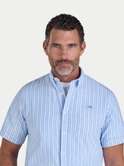 Raging Bull Blue Short Sleeve Bournmouth Stripe Linen Shirt - Image 4 of 6