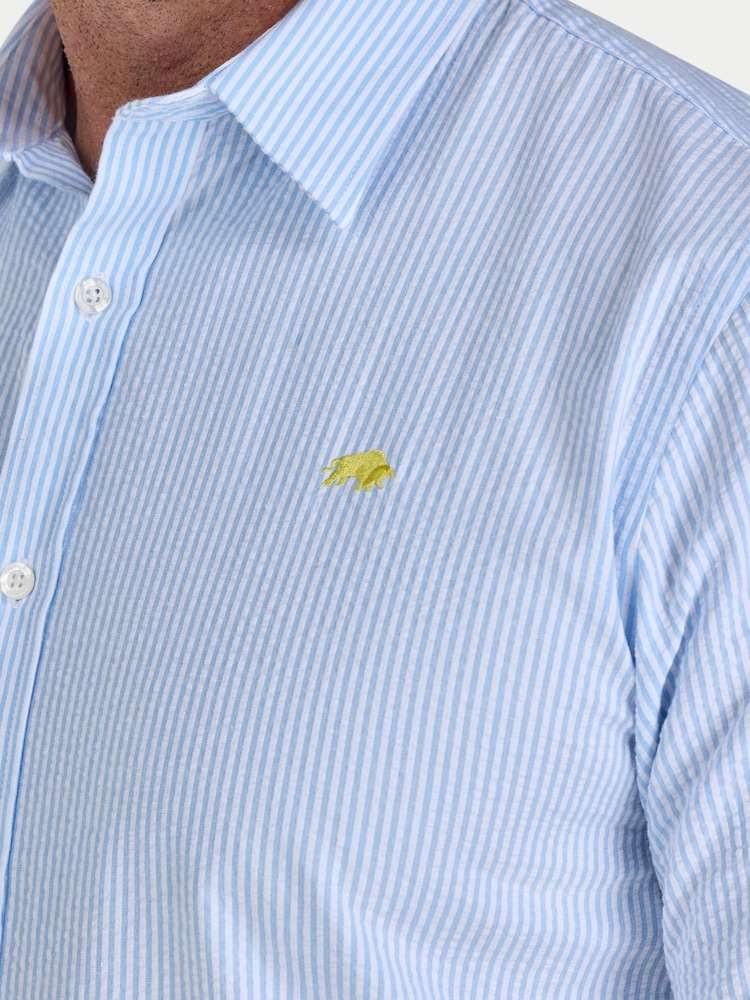 Raging Bull Blue Short Sleeve Bournmouth Stripe Linen Shirt - Image 6 of 6