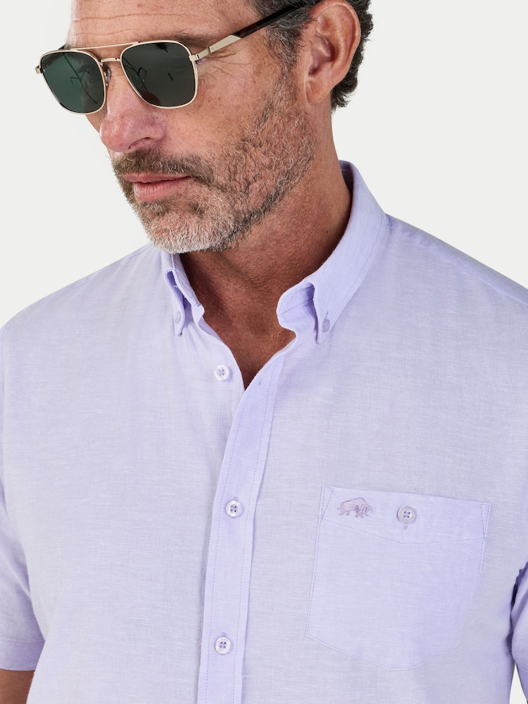 Raging Bull Purple Short Sleeve Classic Linen Shirt - Image 4 of 4