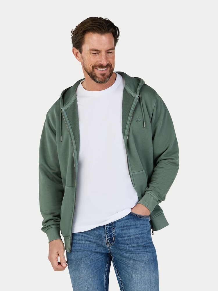 Raging Bull Green Garment Dyed Zip Hoodie Sweat Top - Image 1 of 4