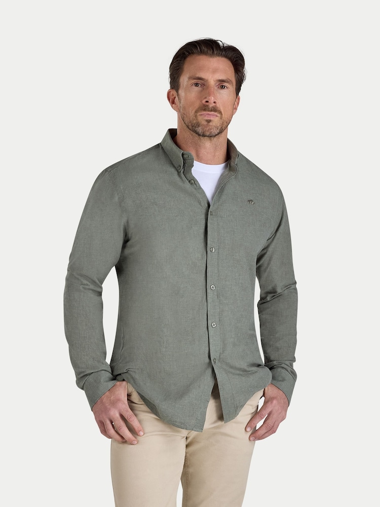 Raging Bull Green Classic Long Sleeve Linen Shirt - Image 1 of 4