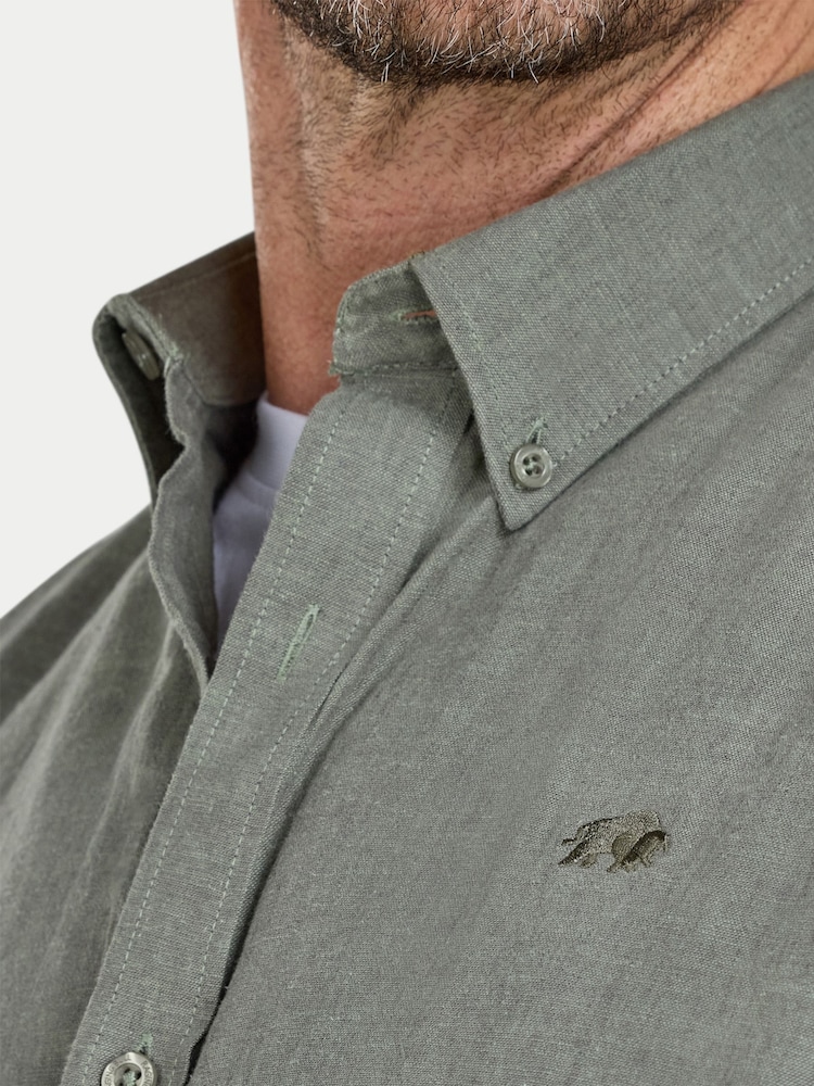 Raging Bull Green Classic Long Sleeve Linen Shirt - Image 4 of 4