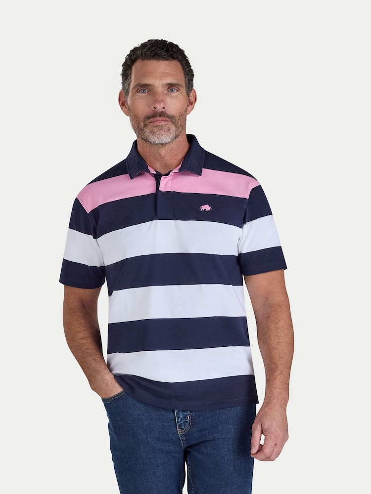 Raging Bull Irregular Stripe Blue Rugby Shirt - Image 1 of 5 Raging Bull Irregular Stripe Blue Rugby Shirt - Image 1 of 5