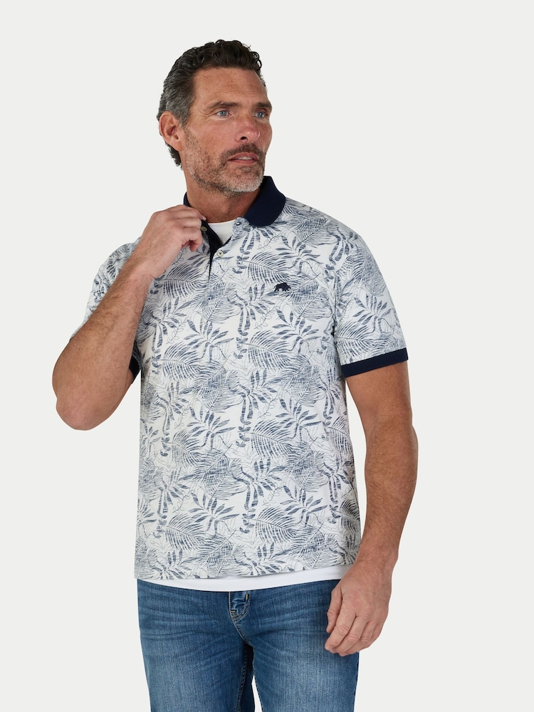 Raging Bull White Reverse Print Floral Jersey Polo Shirt - Image 1 of 4