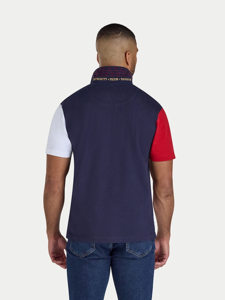 Raging Bull Diagonal Panel Blue Rugby Shirt - Image 2 of 4 Raging Bull Diagonal Panel Blue Rugby Shirt - Image 2 of 4