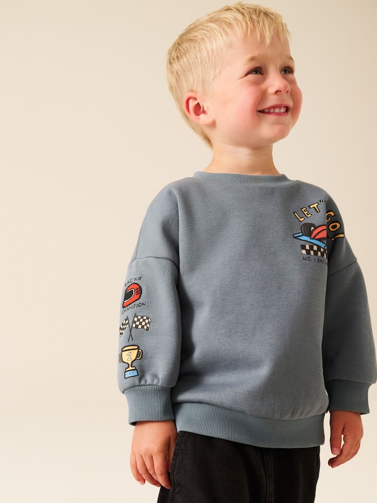 Grey Back Printed Crew Neck Sweat Top (3mths-7yrs) - Image 2 of 5