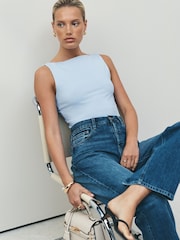 Blue Soft Touch Slinky Boat Neck Sleeveless Top - Image 1 of 7