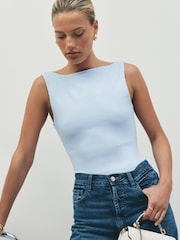 Blue Soft Touch Slinky Boat Neck Sleeveless Top - Image 2 of 7