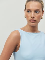 Blue Soft Touch Slinky Boat Neck Sleeveless Top - Image 4 of 7