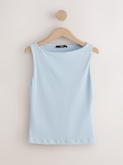 Blue Soft Touch Slinky Boat Neck Sleeveless Top - Image 5 of 7