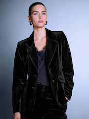 Black Velvet Single Breasted Blazer - Image 1 of 7