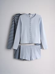 The Set 2 Pack Soft Ribbed Button Up 长袖 and 短裤睡衣 - 14的图像1｝