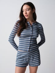 The Set 2 Pack Soft Ribbed Button Up 长袖 and 短裤睡衣 - 14的图像7｝