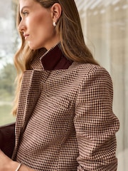 Burgundy Dogtooth Single Breasted Blazer With Wool - Image 1 of 5