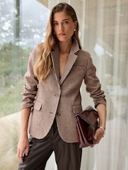 Burgundy Dogtooth Single Breasted Blazer With Wool - Image 4 of 5