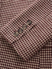 Burgundy Dogtooth N.Premium Single Breasted Blazer With Wool - Image 9 of 11