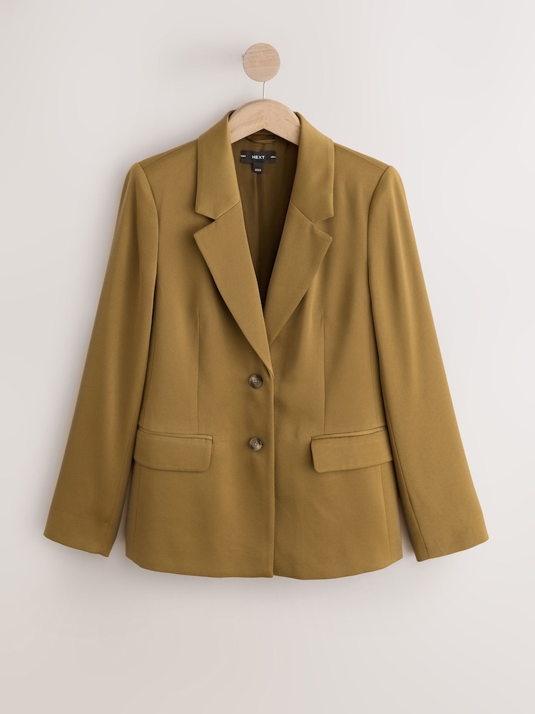 Khaki Satin Single Breasted Blazer - Image 1 of 3 Khaki Satin Single Breasted Blazer - Image 1 of 3