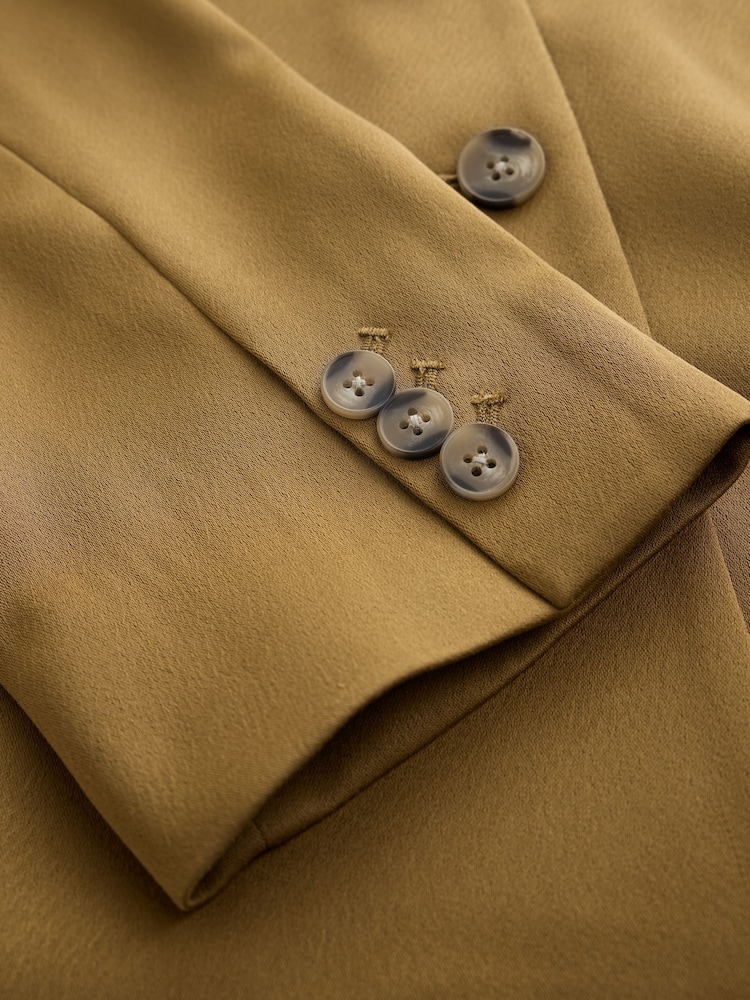 Khaki Satin Single Breasted Blazer - Image 2 of 3 Khaki Satin Single Breasted Blazer - Image 2 of 3