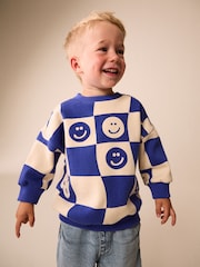 Blue Checkerboard All Over Printed Crew Neck Sweat Top (3mths-7yrs) - Image 1 of 4