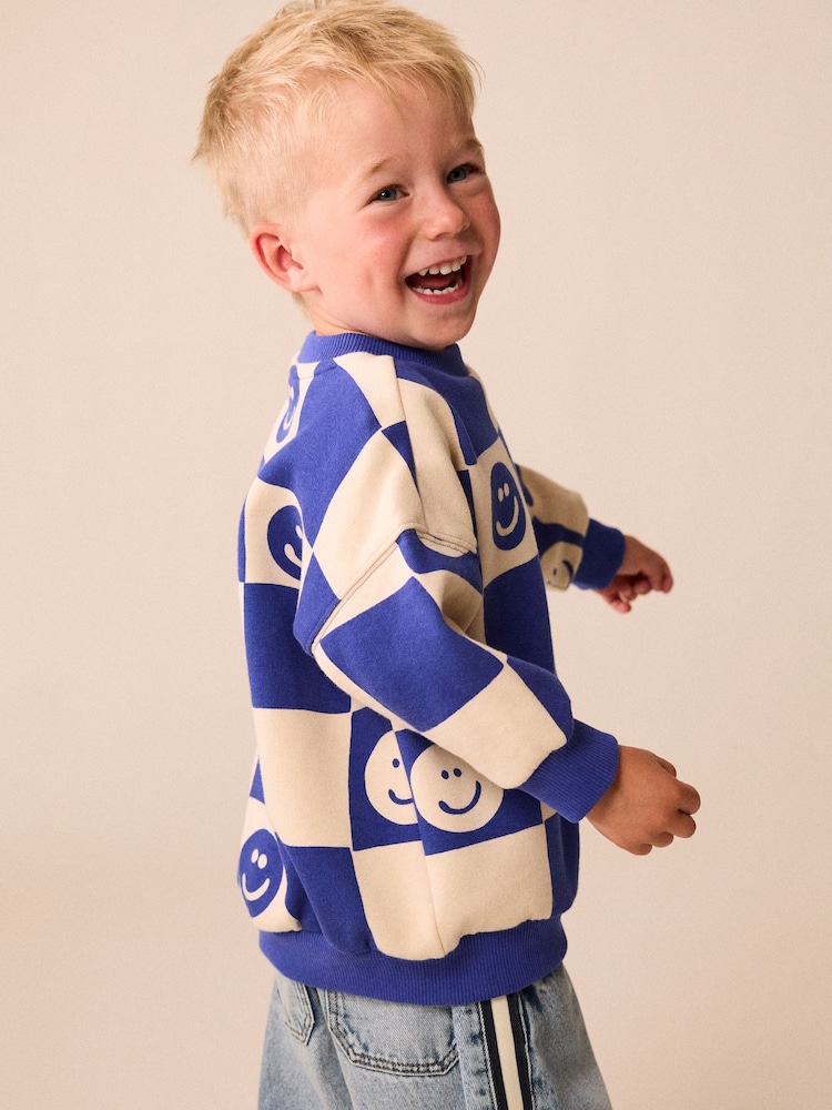 Blue Checkerboard All Over Printed Crew Neck Sweat Top (3mths-7yrs) - Image 2 of 4