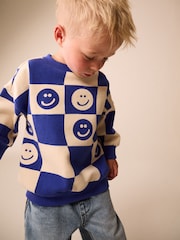 Blue Checkerboard All Over Printed Crew Neck Sweat Top (3mths-7yrs) - Image 3 of 4