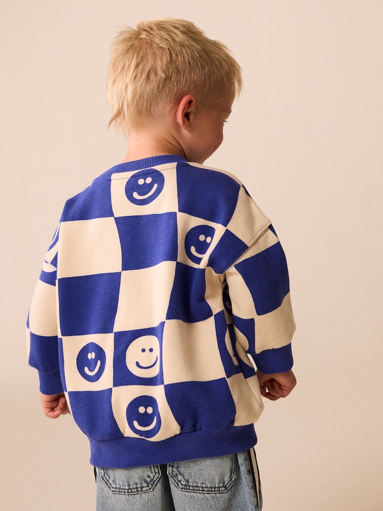 Blue Checkerboard All Over Printed Crew Neck Sweat Top (3mths-7yrs) - Image 4 of 4