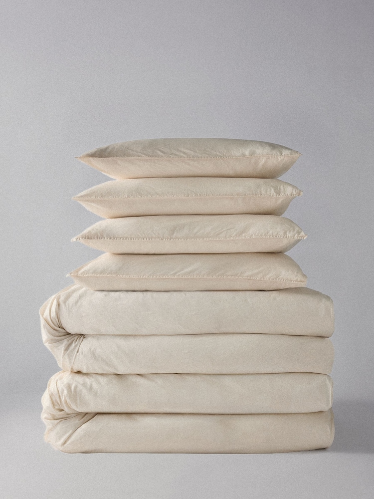 The Set 2 Pack Cream Washed Cotton Bedsets with Fitted Sheets - Image 1 of 4 The Set 2 Pack Cream Washed Cotton Bedsets with Fitted Sheets - Image 1 of 4