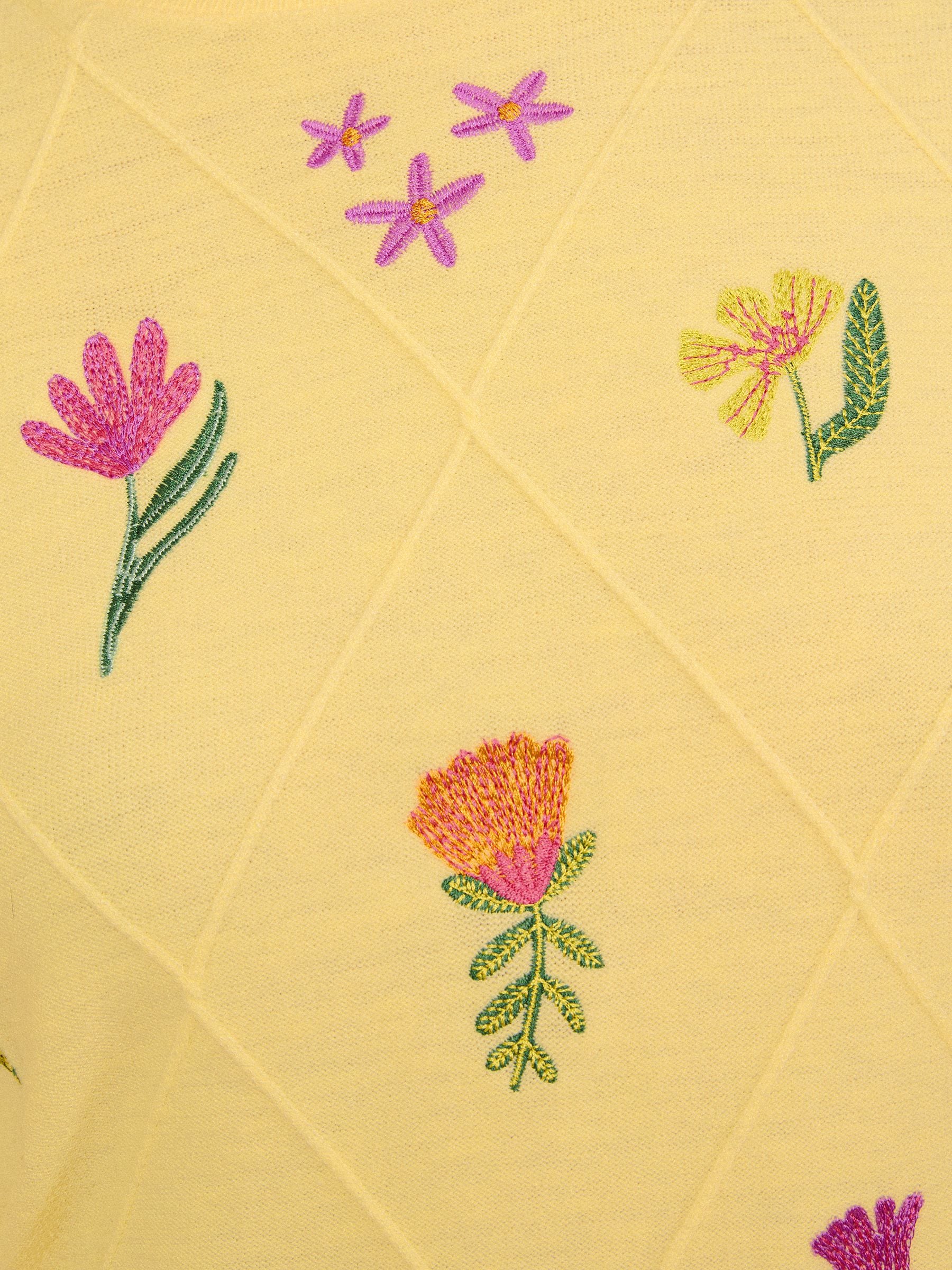 Buy Love & Roses Yellow Petite Floral Embroidered Detail Crew Neck