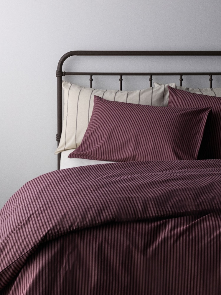 The Set 8 Piece Burgundy Stripe Duvet Cover and Pillowcase Set with Fitted Sheets - Image 1 of 4