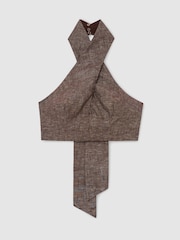 Reiss Taupe Brown Serena Linen Wrap-Front Halterneck Crop Top - Image 2 of 6