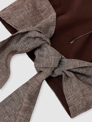 Reiss Taupe Brown Serena Linen Wrap-Front Halterneck Crop Top - Image 6 of 6