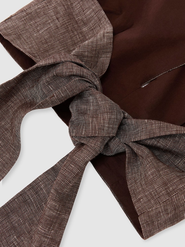 Reiss Taupe Brown Serena Linen Wrap-Front Halterneck Crop Top - Image 6 of 6