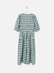 Oliver Bonas Green Checked V-Neck Puff Sleeve Midi Dress - Image 4 of 8