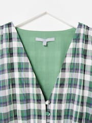 Oliver Bonas Green Checked V-Neck Puff Sleeve Midi Dress - Image 5 of 8